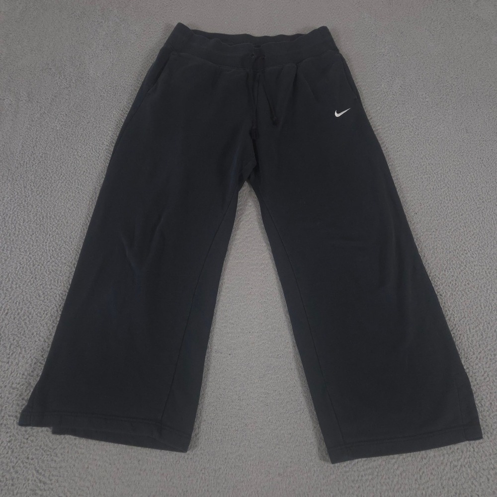 Nike Sweatpants Womens XL Black High-Waisted Wide-Leg Fleece Swoosh Logo Active